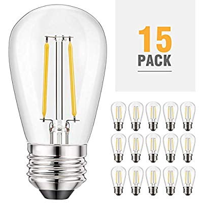 E26 Medium Base,Weatherproof High Brightness Daylight White 2200K 2W Kohree Vintage LED Edison Bulbs Dimmable Replacement outdoor or indoor light bulbs 2W S14 Led Edison Bulbs 15 PACK 